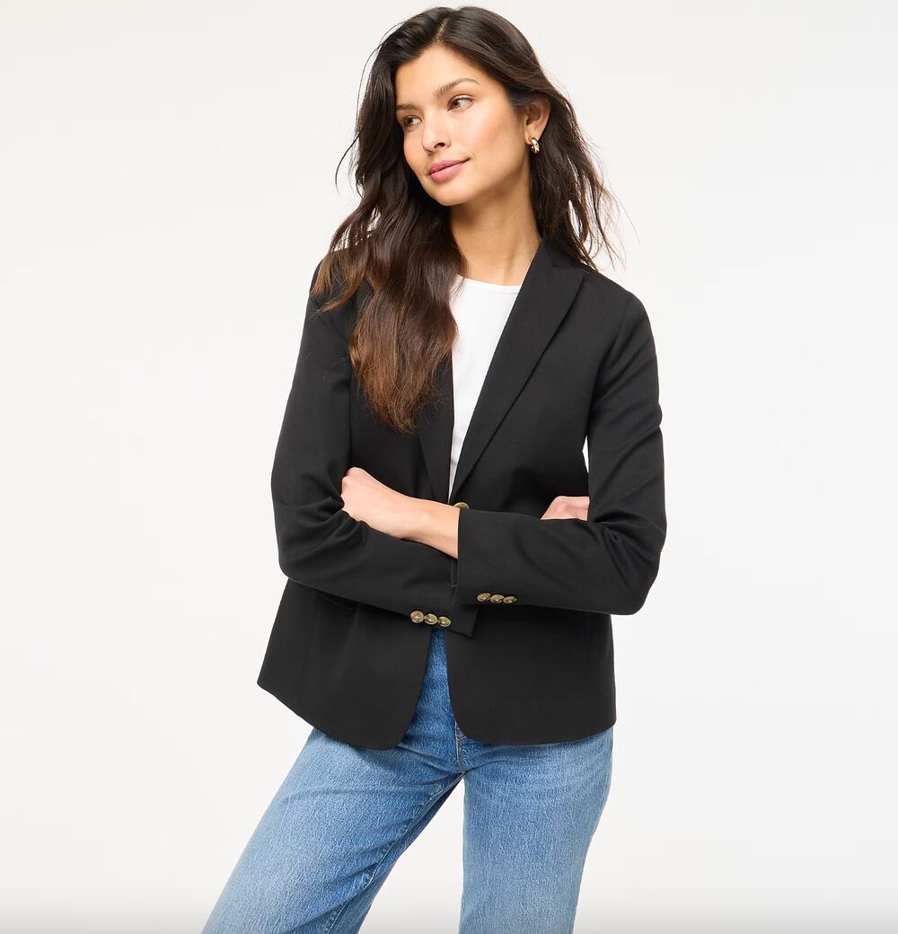 J.Crew Cotton Blend Two Button Blazer Preppy Black Classic Notch Collar US 0 NWT